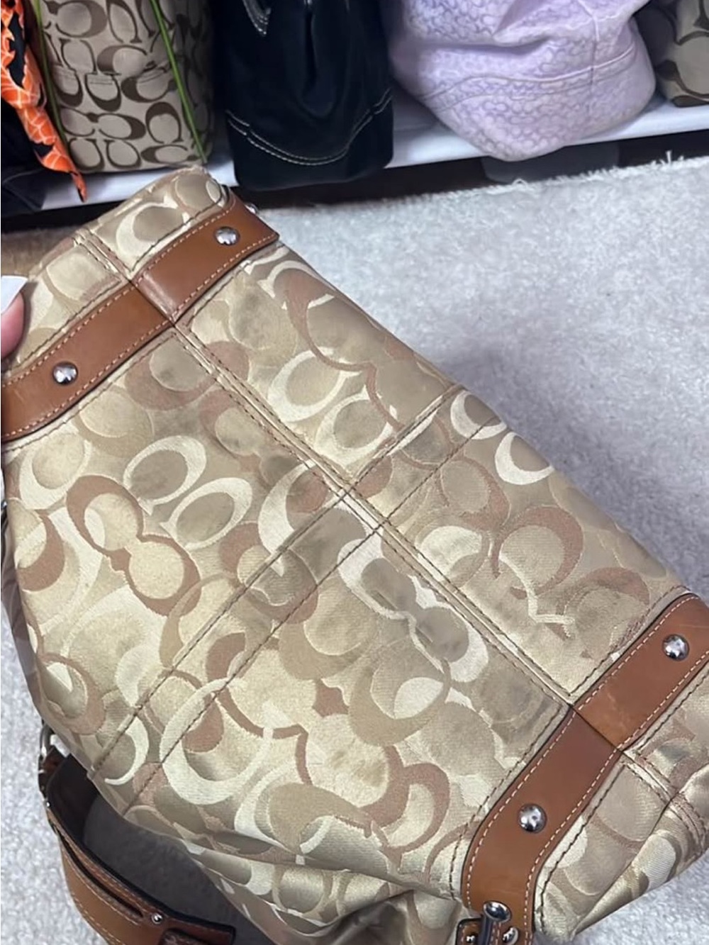 Coach Tan and Brown Signature Shoulder Hobo Bag - Picture 3 of 7